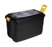 STAR SUPPLIES Strong Black XL Heavy Duty Storage Trunk With Wheels Lid & Handles Indoor Outdoor Storage Box (145 Litre, 2 Storage Boxes)