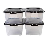 STAR SUPPLIES Strong Stackable Clear Transparent Base Storage Containers With Black Lids For Home & Office (5, 24 Litre)