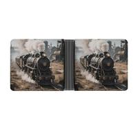 Star - Swimming Dolphin Leather Bifold Wallet with 2 Hidden Pockets 6 Card Slots Slim Wallets for Cash, Cards, And ID, Steam Train, One Size, Modern