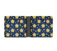 Star - Swimming Dolphin Leather Bifold Wallet with 2 Hidden Pockets 6 Card Slots Slim Wallets for Cash, Cards, And ID, Star - Moon Print, One Size, Modern