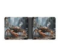 Star - Swimming Dolphin Leather Bifold Wallet with 2 Hidden Pockets 6 Card Slots Slim Wallets for Cash, Cards, And ID, Steam - punk crab, One Size, Modern