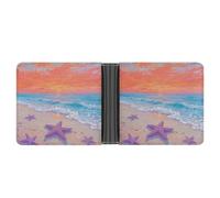 Star - Swimming Dolphin Leather Bifold Wallet with 2 Hidden Pockets 6 Card Slots Slim Wallets for Cash, Cards, And ID, Sunlit Beach & Starfish, One Size, Modern