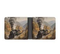 Star - Swimming Dolphin Leather Bifold Wallet with 2 Hidden Pockets 6 Card Slots Slim Wallets for Cash, Cards, And ID, Steam train in the valley, One Size, Modern