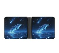 Star - Swimming Dolphin Leather Bifold Wallet with 2 Hidden Pockets 6 Card Slots Slim Wallets for Cash, Cards, And ID, Star - swimming Dolphin, One Size, Modern
