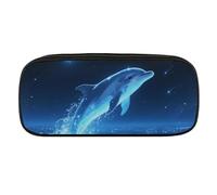 Star - Swimming Dolphin Pencil Case Waterproof Leather Pencil Pouch Multi-purpose Aesthetic Makeup Bag Cute Pen Bag Large Cosmetic Bag for Office Stationery, Travel