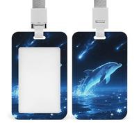 Star - Swimming Dolphin Retractable ID Badge Holder with Lanyard - Vertical Badge Reel,Keychain Clip,Name Tag Id Card Holder Protector for Nurse Officer Teacher Security Staff Women Men