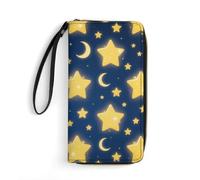 Star - Swimming Dolphin Womens Wallet Leather Coin Purse Clutch Wristlet Travel Long Wallets Card Organizer, Star - Moon Print, 19.7x10.5cm, Modern