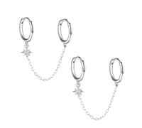 Star Tassel Chain Hoop Earrings for Women Dainty Cross Star Double Hoops Crystal CZ Galaxy Statement Birthday Anniversary Valentine's Mother's Day Hypoallergenic Lightweight Jewelry (Silver)