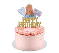 Star Taylor Girl Cake Topper, Music Taylor Birthday Party Cake Decorations Supplies,Golden