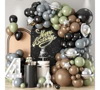 Star Theme Balloon Arch Kit,Sage Green Gray Brown Metallic Silver Balloons with Star Foil Balloon for Boy Star Birthday Party Decorations Baby Shower Graduation Party Supplies
