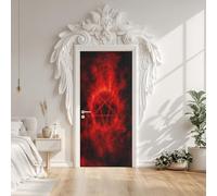 Star Totem Abstract Geometry Door Stickers, Flame Star Boho Ethnic Door Mural Decals Waterproof PVC Self-Adhesive Sticker Peel and Stick for Bedroom Living Room 77x200 cm