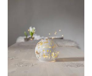 STAR TRADING LED globe light Merry X-Mas Ø 12cm white glass battery operated