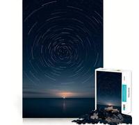 Star Trails Over Ocean at Night Hard Jigsaw Puzzle for Adults 1000 Pieces Boost Recall Calm Escape Tight Edge 38x26cm