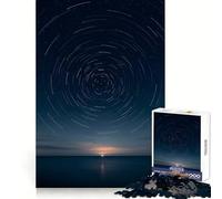 Star Trails Over Ocean at Night Hard Jigsaw Puzzle for Adults 1000 Pieces Boost Recall Calm Escape Tight Edge 38x26cm