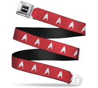 Star Trek Belt, Seatbelt Buckle Belt, Star Trek Starfleet Insignia Red White, Adjustable, Red, White, 1.5" Wide - Fits Pant Size 24-38