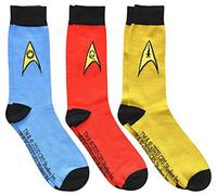 Star Trek Blue Red Yellow Uniform Emblems Men's Crew Socks 3 Pair Pack