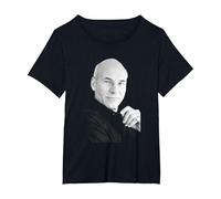 Star Trek Captain Jean Luc Picard Actor Patrick Stewart 1988 T-Shirt, Women's Plus, Black, 2X