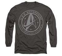 Star Trek Discovery Enterprise Crest Mens Long Sleeve T Shirt, Charcoal, Medium