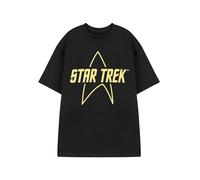 Star Trek Mens Black Short Sleeved T-Shirt | Yellow Logo Graphic Tee | Classic Sci-Fi TV Series Apparel Top | Official Starfleet Logo Design | Trekkie Merchandise Gift