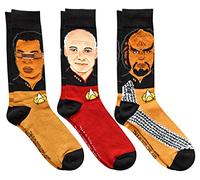 Star Trek Next Generation Picard Worf Geordi Men's Crew Socks 3 Pair Pack