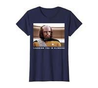 Star Trek: The Next Generation Worf Judging You in Klingon T-Shirt, Women, Navy Blue, Medium