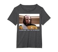 Star Trek: The Next Generation Worf Judging You in Klingon T-Shirt, Women's Plus, Dark Heather Grey, 4X