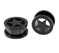 Star Tunnels Plugs Stainless Steel Screw Tunnels Ear Expander Stretcher Piercing Gauges With O-Ring Fashion Punk Black Minimalist Lucky Earring Body Jewelry Gifts for Women Girls (Black 00g(10mm))