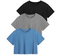 Star Vibe 3 Pack Cotton Crop Tops Gym for Women Round Neck Cropped Athletic Top Workout Yoga Tops T-Shirt Women Black/Gray/Navy M