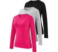 Star Vibe 3 Pack Crew Neck Long Sleeve Top Long Sleeve Tops Women Ladies Running Tops Black/Gray/Rose S