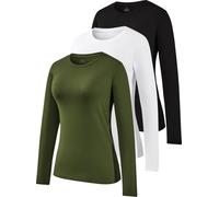 Star Vibe 3 Pack Crew Neck Long Sleeve Top Long Sleeve Tops Women Ladies Running Tops Black/White/Army Green L