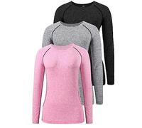 Star Vibe 3 Pack Dry Fit Long Sleeve Tshirt for Women Moisture Wicking Long Sleeve Tee Outdoor Compression Running Workout Tops Black/Grey/Pink M