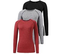 Star Vibe 3 Pack Dry Fit Long Sleeve Tshirt for Women Moisture Wicking Long Sleeve Tee Outdoor Compression Running Workout Tops Black/Grey/Wine Red L