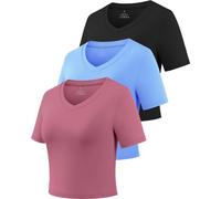 Star Vibe 3 Pack Gym Workout Crop Top Women's Activewear Sports Dry Fit Shirts Compression Slim Fit Basic Tees for Women Black/Blue/Rose Pink S