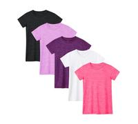 Star Vibe 4-5 Pack Girls Clothes Yellow Orange Green Red Tshirt Kids Dry Fit Running T-Shirt for Kids Black/Purple/Dark Purple/White/Rose M