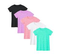 Star Vibe 4-5 Pack Girls Clothes Yellow Orange Green Red Tshirt Kids Dry Fit Running T-Shirt for Kids Black/Purple/Pink/White/Green XL