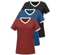 Star Vibe Casual V Neck Tops Womens Soft Color Block Short Sleeve Shirts Fashion Basic Tees for Daliy Black/Navy/Wine M