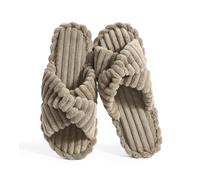 Star Vibe Women's Memory Foam Plush Slippers Ladies Fluffy Indoor Outdoor House Open Toe Slippers For Women Coffee XL