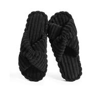 Star Vibe Women's Memory Foam Plush Slippers Ladies Fluffy Indoor Outdoor House Open Toe Slippers For Women Black XL