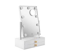 Star Vision 2-in-1 Large Lighted Hollywood Mirror & Jewelry Organizer, 3 Color Tones & Dimmable Light, 2-Layer Drawers, PU Surface with Stitching, Includes a 10X Magnification Mirror, White