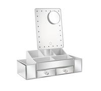 Star Vision 3-in-1 Lighted Makeup Mirror with Large Makeup Organizer & 2 Jewelry Drawers, Dimmable 6,000K Cool White Light, Luxury Crystal Diamond Effect Surface, Includes a 10X Magnification Mirror