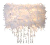 Star Vision 40cm White Feather Lampshade with Acrylic Crystal Droplets, Universal Fit Light Shade for Ceiling Pendant, Table & Floor Lighting