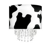 Star Vision Black & White Cow Drum Fabric Lampshade with Acrylic Beaded Droplets, Modern Farmhouse Light Shade for Pendant, Table, Wall & Floor Lamps, Bedroom, Living Room & Entryway Décor