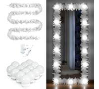 Star Vision Feathered Vanity Light with 14 LED Bulbs for Mirror, Removable Feather String to Hide Wire, Plug in Power Adaptor & Touch Dimmer, 6,000K, 1,350 Lumens (Mirror NOT Included)