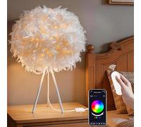 Star Vision Smart Tripod Feather Table Lamp with App & Voice Control, Dimmable E27 LED Bulb Included, Fluffy White Bedside Desk Light for Bedroom Decor, Compatible with Alexa & Google Assistant