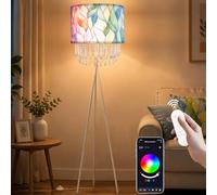 Star Vision Smart Tripod Floor Lamp with Colorful Leaf Fabric Shade & Acrylic Droplets, Dimmable E27 LED Bulb Included, App & Voice Controlled Standing Light, Works with Alexa & Google