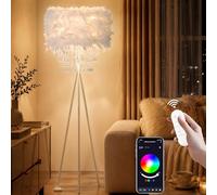 Star Vision Smart Tripod Floor Lamp with Feather Shade & Acrylic Droplets, Dimmable E27 LED Bulb Included, App & Voice Controlled Standing Light, Works with Alexa & Google, White