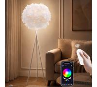 Star Vision Smart Tripod Floor Lamp with Feather Shade, Includes Dimmable E27 LED Bulb, App & Voice Controlled Standing Light, Works with Alexa & Google Assistant, White