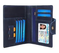 STAR VISTA Carmen Leather Passport Wallet, Dual Bifold Cash Pockets, RFID Blocking, ID Window, 6 Card Slots, SIM Slots, AirTag Slots, Navy Blue with AirTag Slot, Multifunctional Design