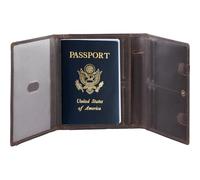 STAR VISTA Domenico Full Grain Leather Pilot Passport Wallet, Trifold Travel Document Organizer with RFID Blocking, Transparent Doc & Dual ID Windows, Pen & Notebook Included, Dark Chocolate Cowhide