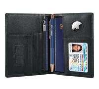 STAR VISTA Phoenix Leather Passport Holder, Slim Bifold Travel Wallet -RFID Blocking, Coin Pocket, Card Slots, SIM Slots, Black Calfskin AirTag, Slim